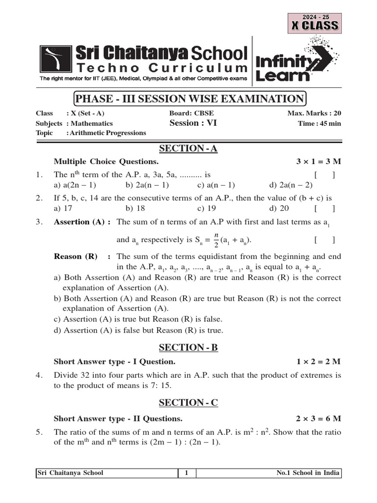PH - Iii Cbse Math Session - Vi (Set - A) | PDF | Arithmetic | Mathematics