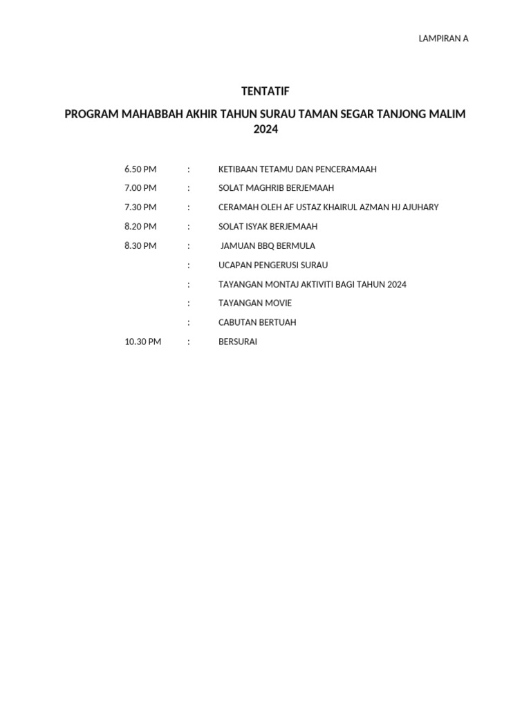 Tentatif Program Marhabbah 2024 | PDF