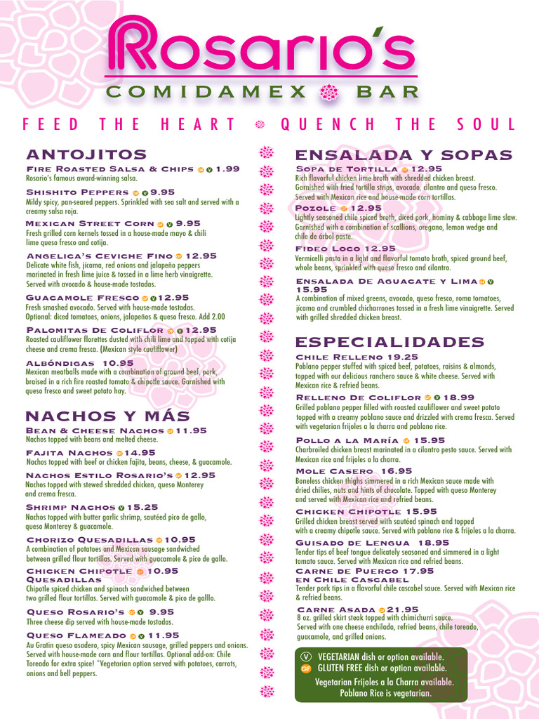 Dinner Menu Rosarios 7-24-23 | PDF | Mexican Cuisine | Taco