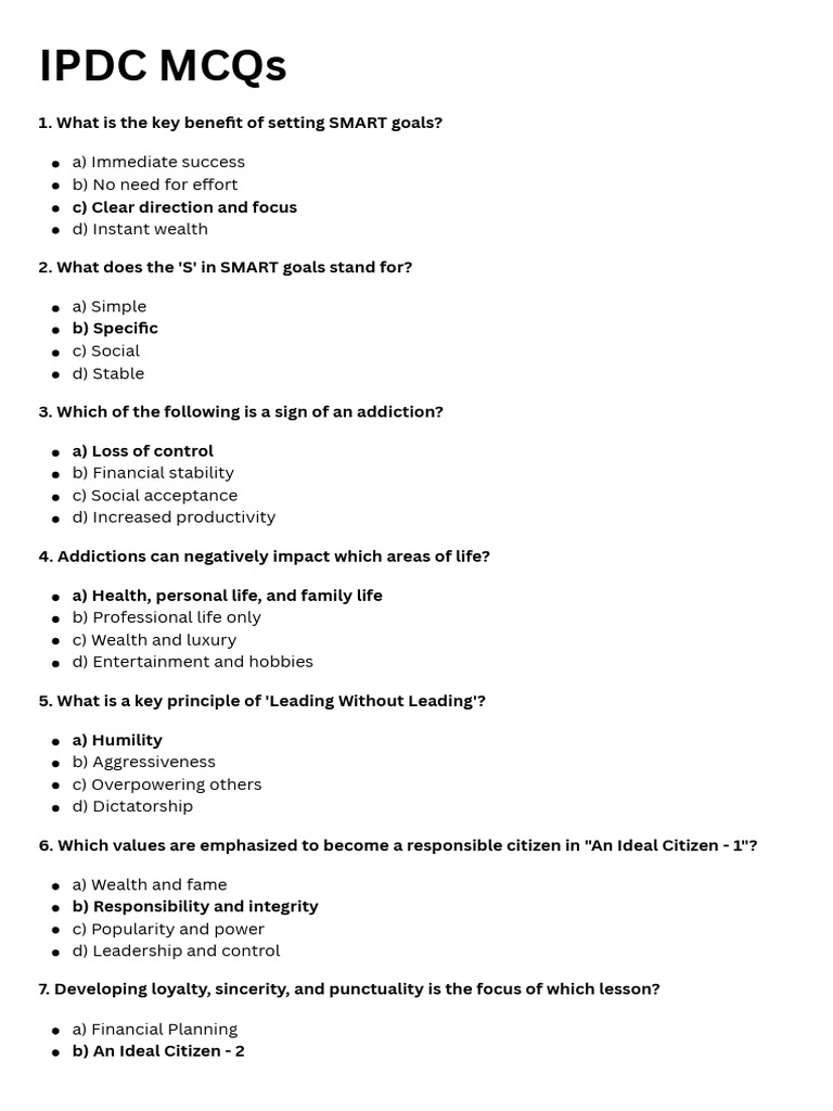 IPDC MCQs for Student Development | PDF | Leadership | Stress (Biology)