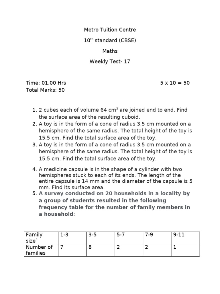Metro Tuition Centre - Test 17 | PDF | Area | Sphere