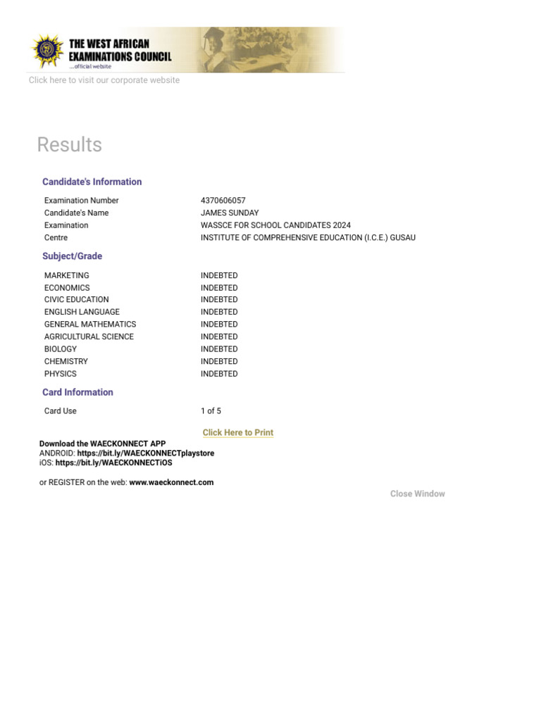 2024 Waecdirect Online - Results | PDF
