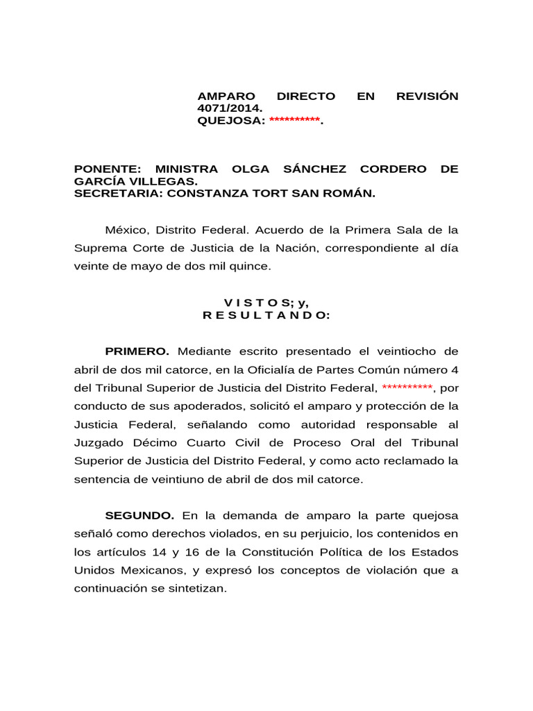 Amparo Directo en Revisión 4071/2014 | PDF | Caso de ley | Constitución