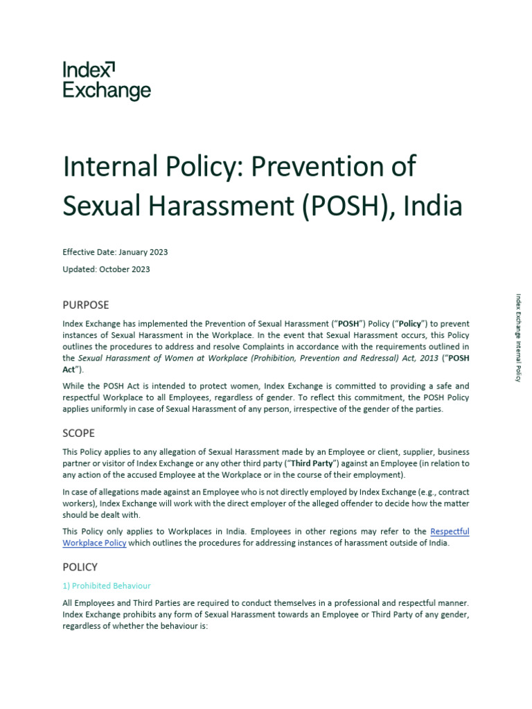 Prevention of Sexual Harassment (POSH) Policy Acknowledgement (Sheikh ...