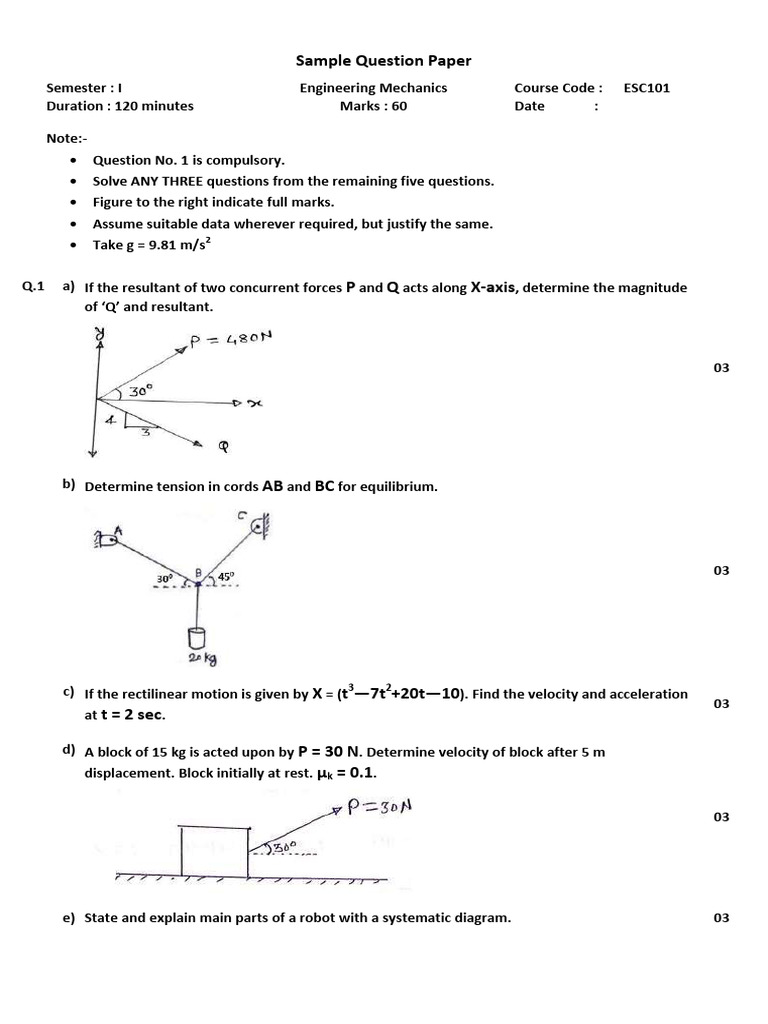 Engineering Mechanics Exam Paper | PDF | Acceleration | Force
