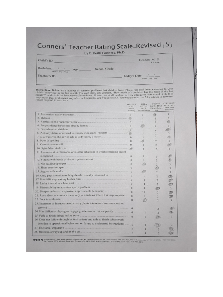 Conners teacher scale for adhd - 1