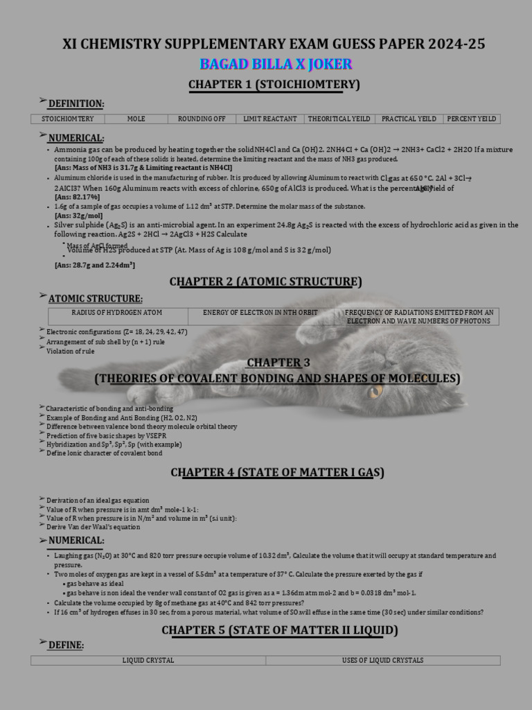 Xi Chemistry Supplementary Target Paper 2024 Pdf Pdf Gases