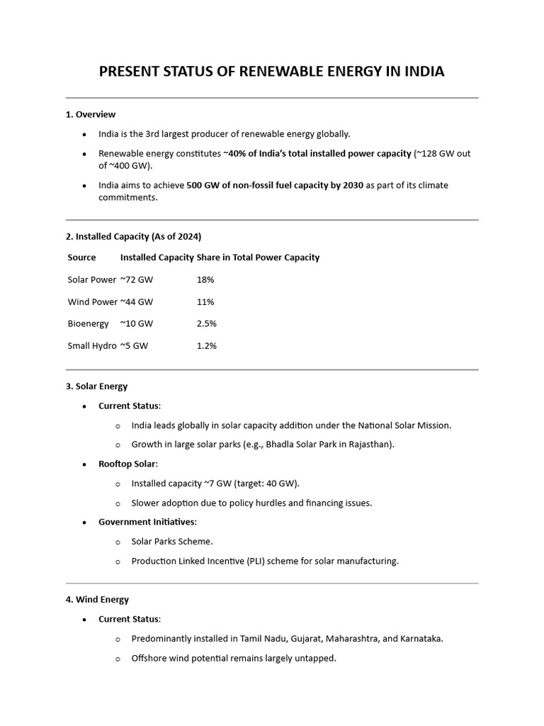 Renewable Energy Status in India 2024 | PDF | Renewable Energy | Solar ...