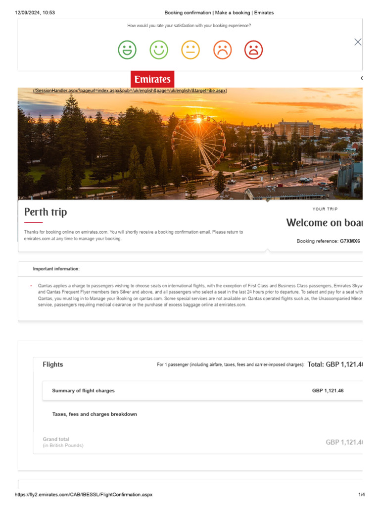 Emirates Booking Confirmation Details | PDF | Emirates (Airline) | Aviation