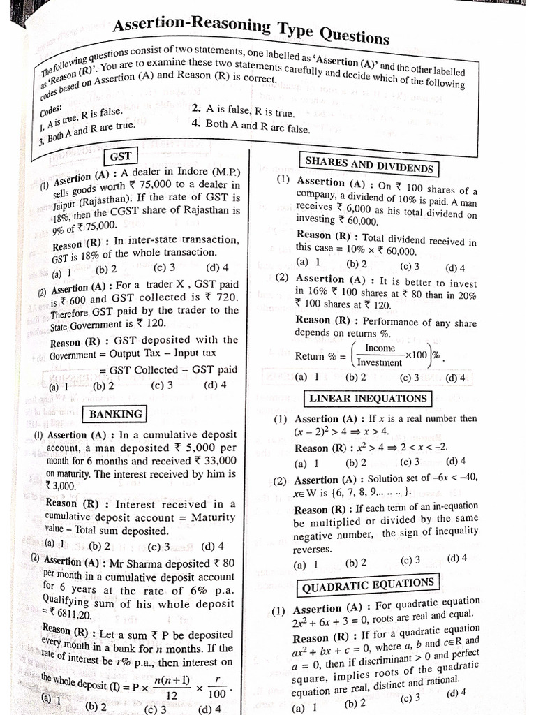 Assertion Reasoning Type Questions | PDF