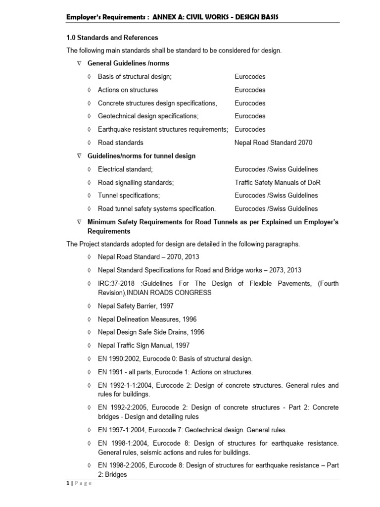 Tunnel Specification-A1. Employer’s Requirements ANNEX A CIVIL WORKS ...