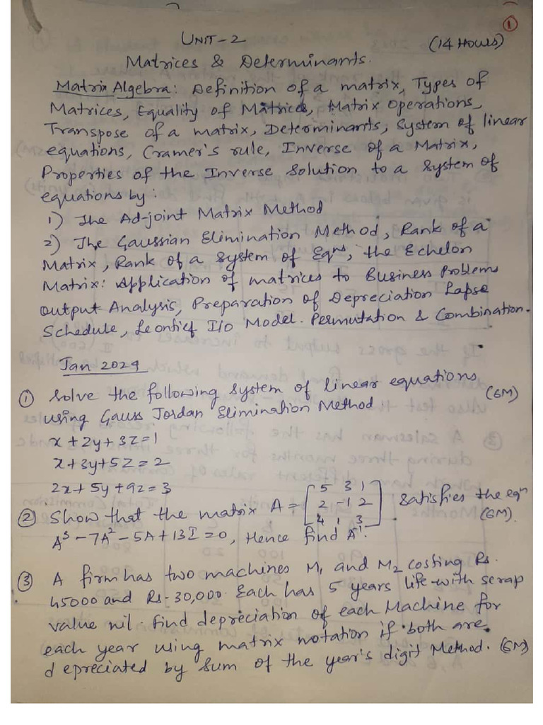 BBA SEM 1 Unit 2 Notes Matrices | PDF