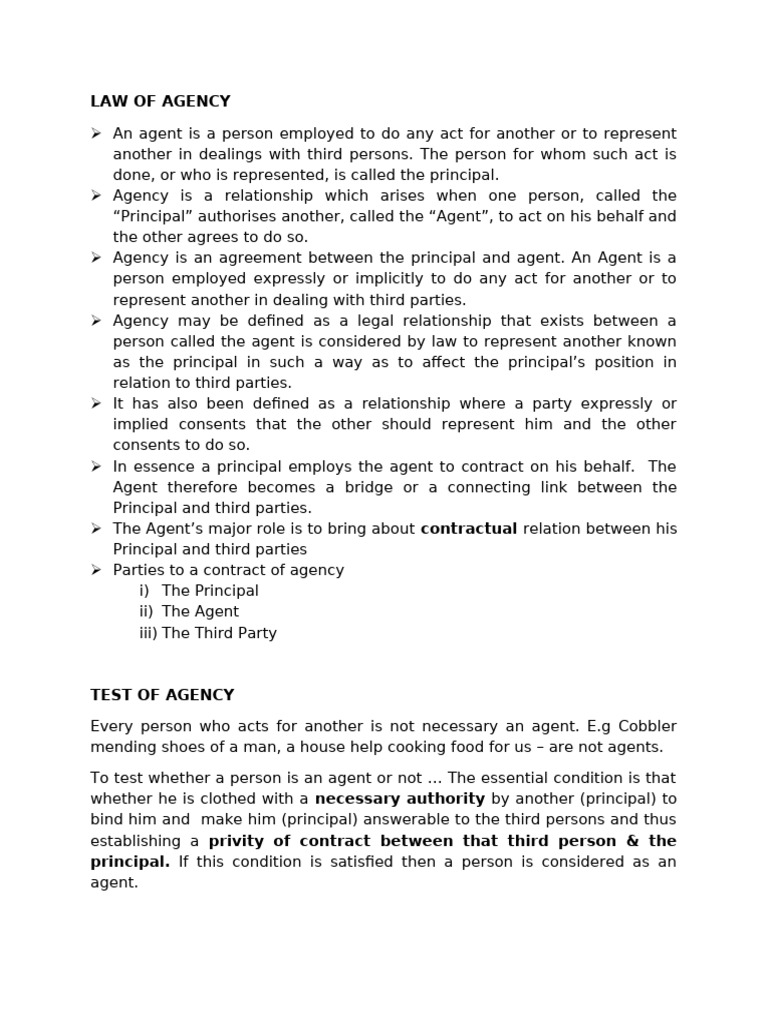 Law of Agency | PDF | Law Of Agency | Legal Liability