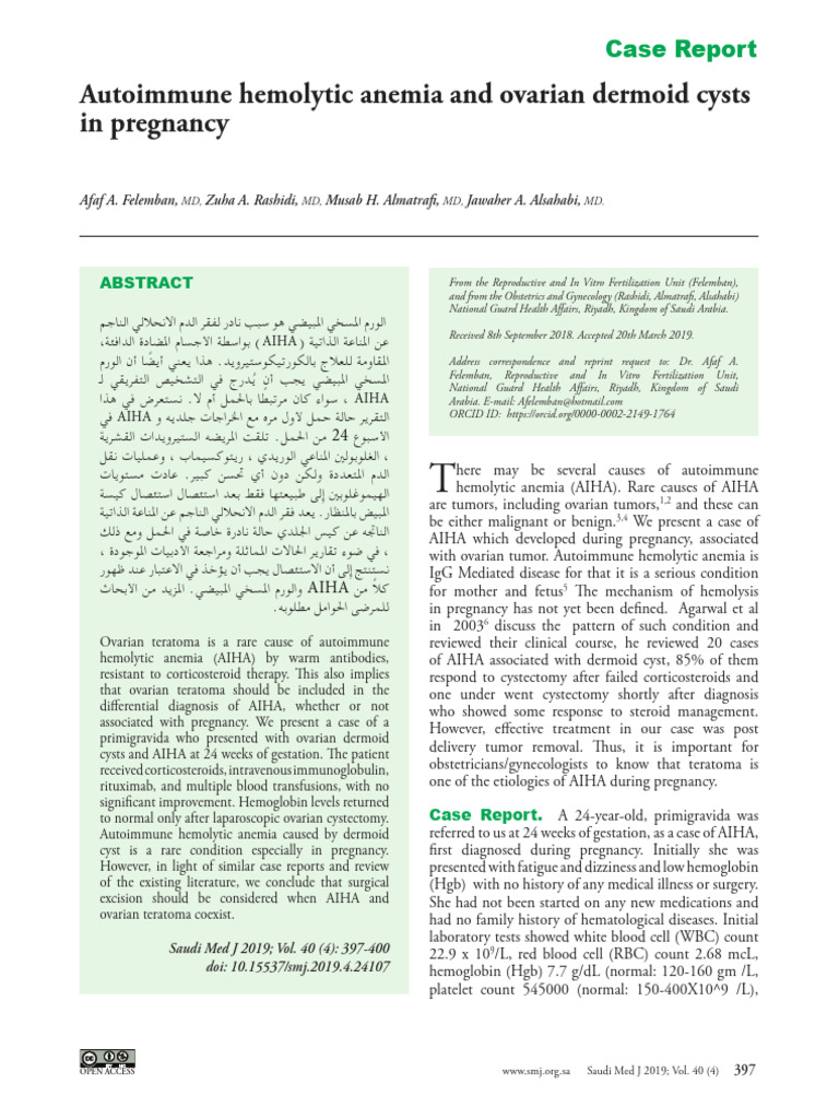 AIHA and Ovarian Cysts in Pregnancy | PDF | Immunology | Medical ...