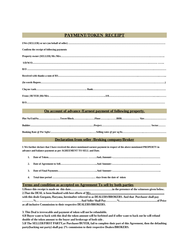 Toekn Payment Receipt For Resale | PDF