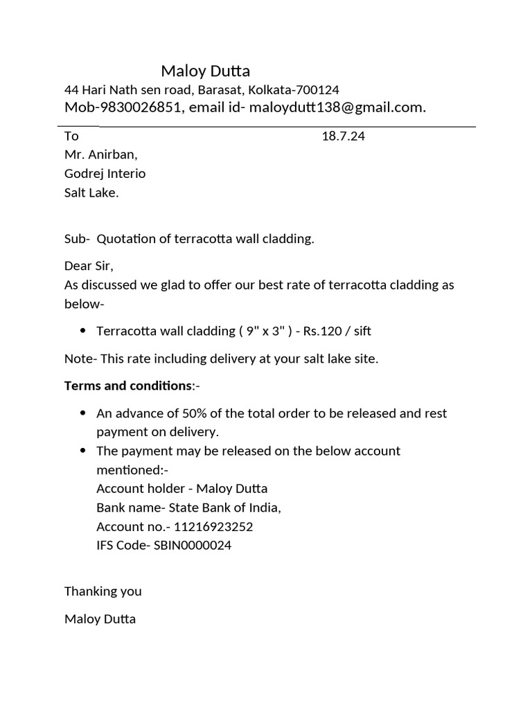 Terracotta Cladding Quotation | PDF