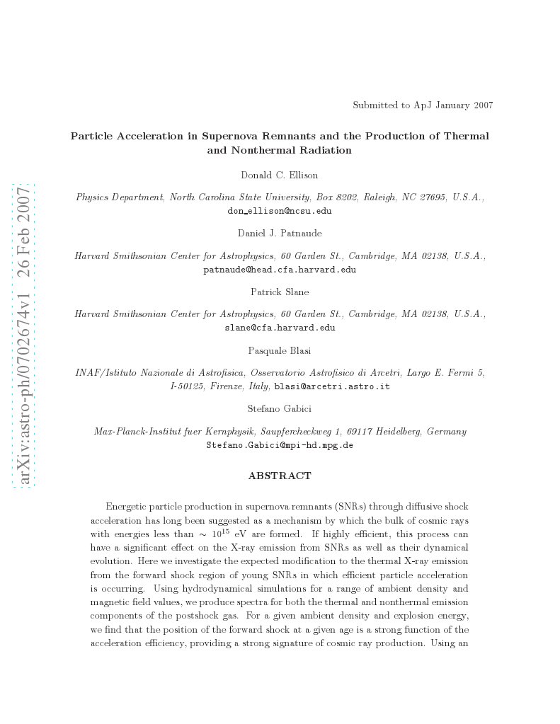 Donald C. Ellison Et Al - Particle Acceleration in Supernova Remnants ...