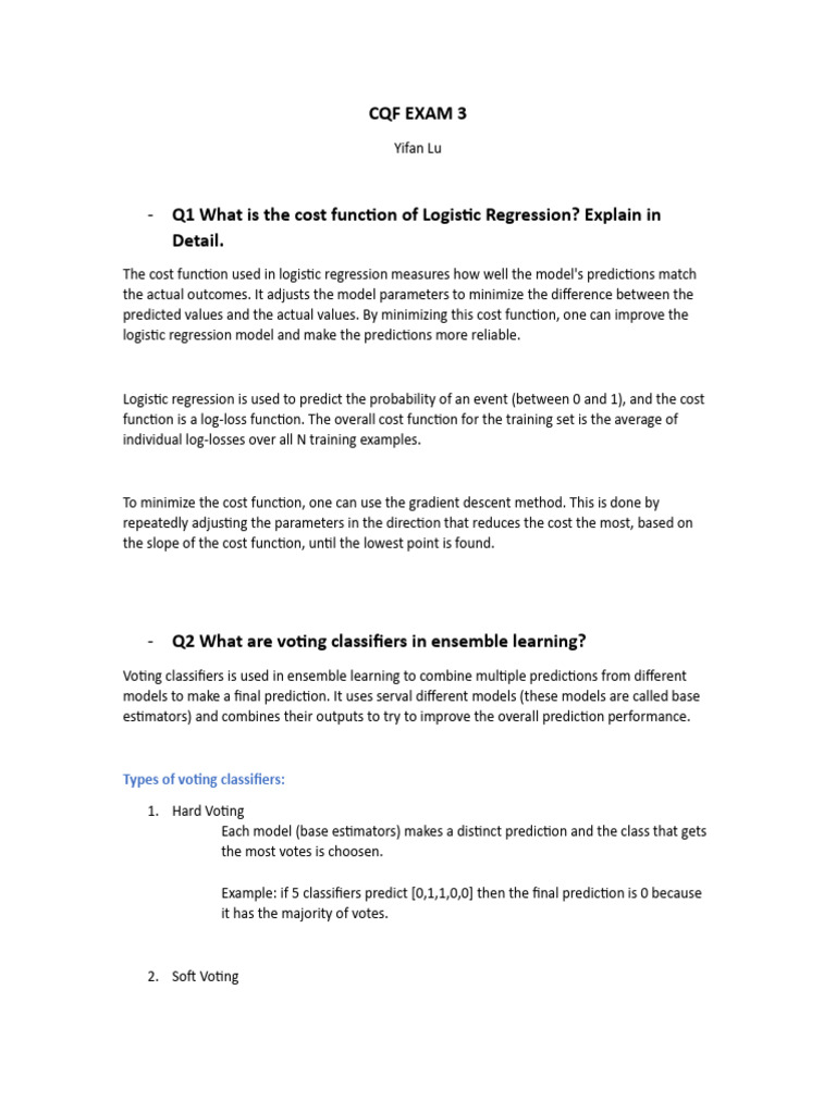 CQF Exam 3: Logistic Regression & Models | PDF | Receiver Operating ...