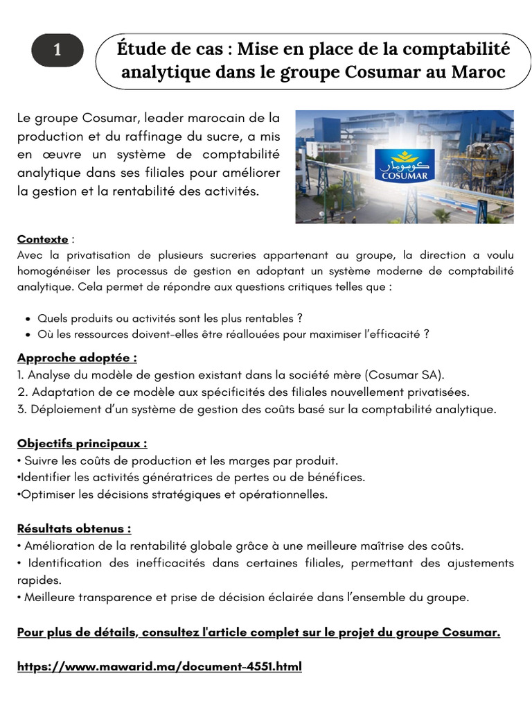 Comptabilité analytique chez Cosumar Maroc | PDF