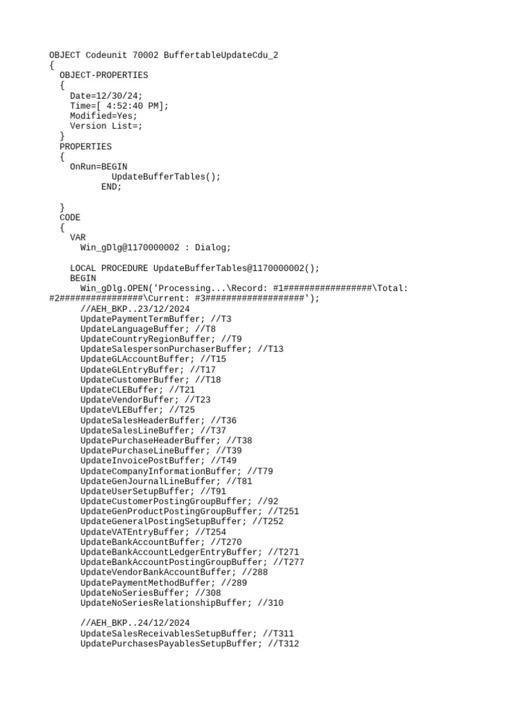 Buffer Table Update Codeunit 70002 | PDF | Computer Programming | Computing