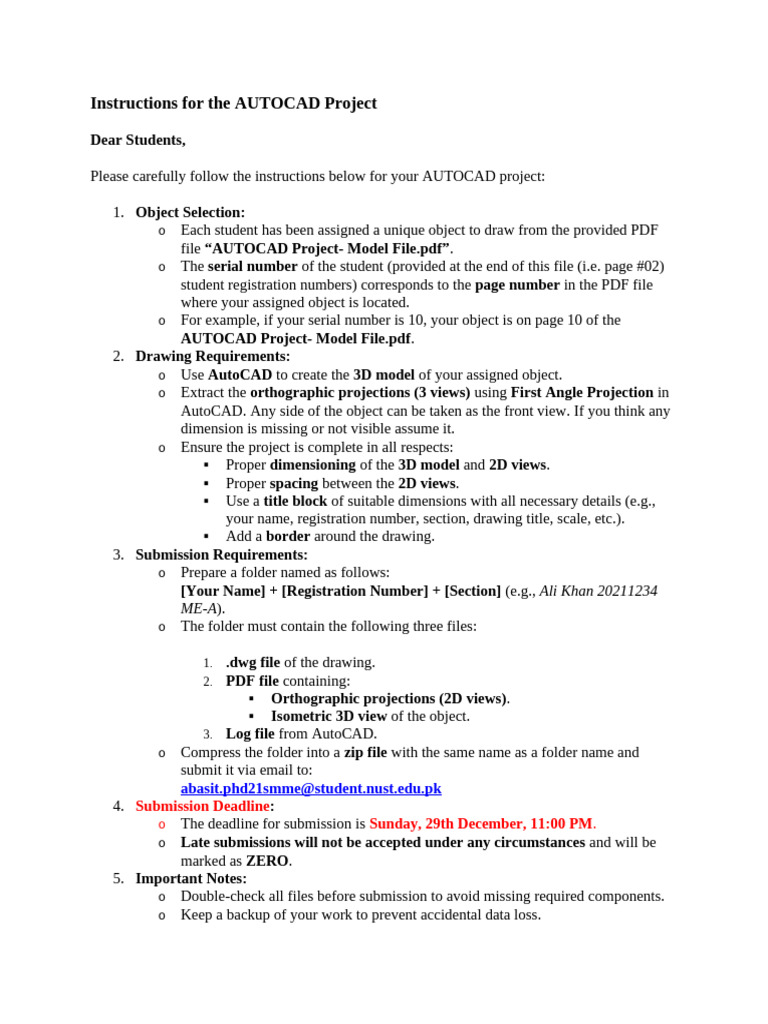 AutoCAD 3D Project Instructions | PDF | Auto Cad | Computer Aided Design