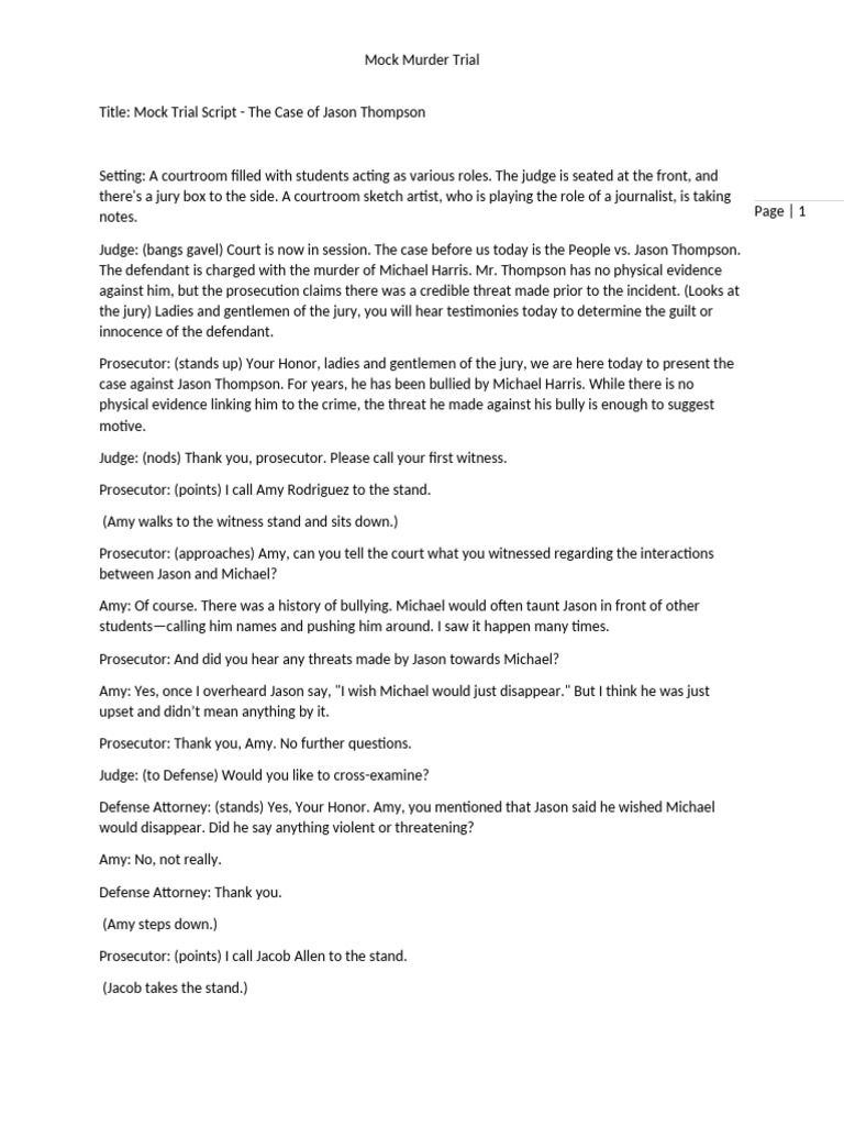 Mock Trial Script: Jason Thompson Case | PDF | Courtroom | Prosecutor