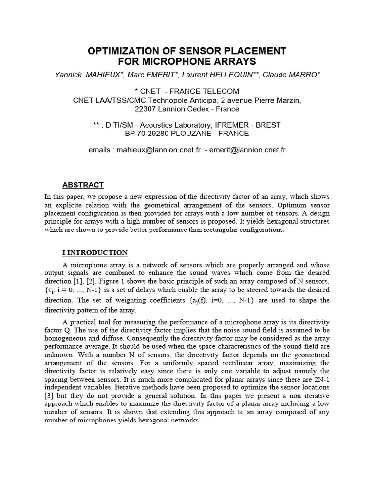 Sensor Placement Optimization for Microphone Arrays | PDF | Microphone
