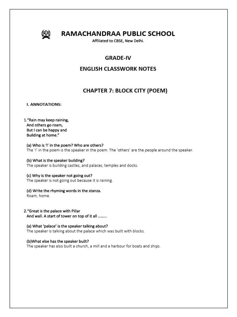 Gr-Iv English October Month Common Notes | PDF