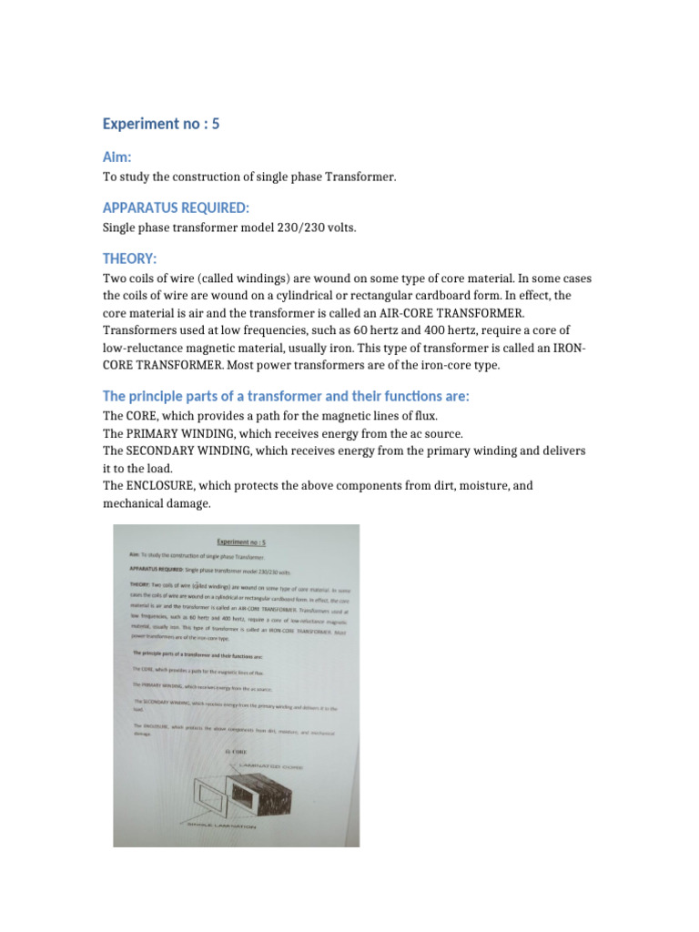 Construction of Single Phase Transformer | PDF | Transformer | Magnetism