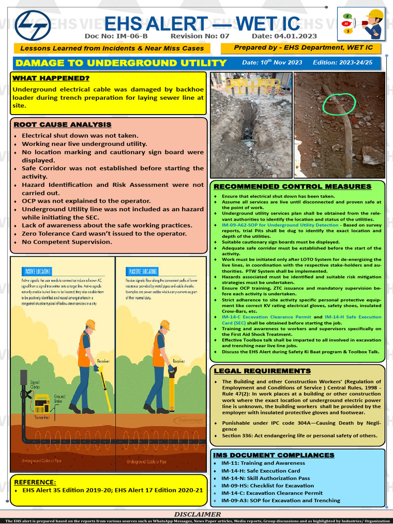 WET IC EHS Alert 25 (FY 24) - Damage to Underground Utility | PDF ...