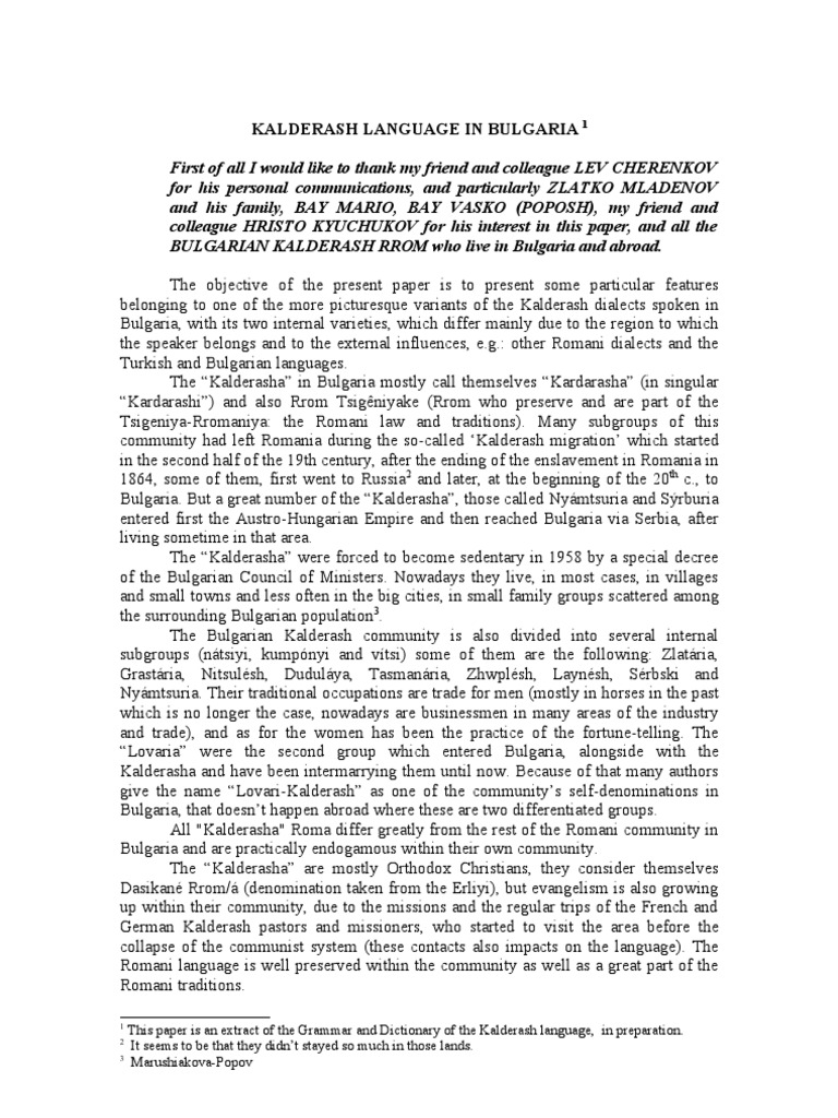 Kalderash Language Features in Bulgaria | PDF | Symbols | Languages Of ...
