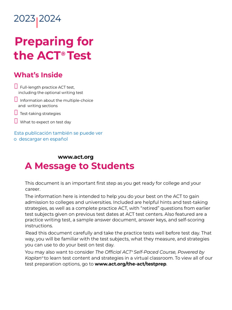 Preparing For The ACT | PDF | Multiple Choice | Mathematics