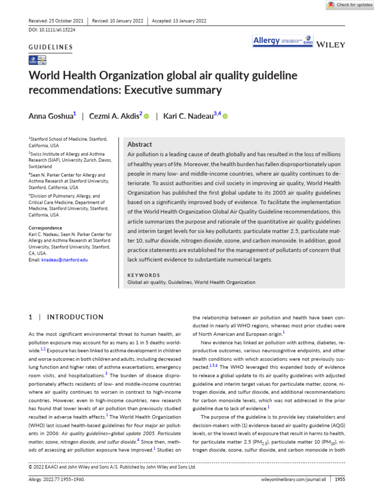 WHO Global Air Quality Guidelines Summary | PDF | Air Pollution ...