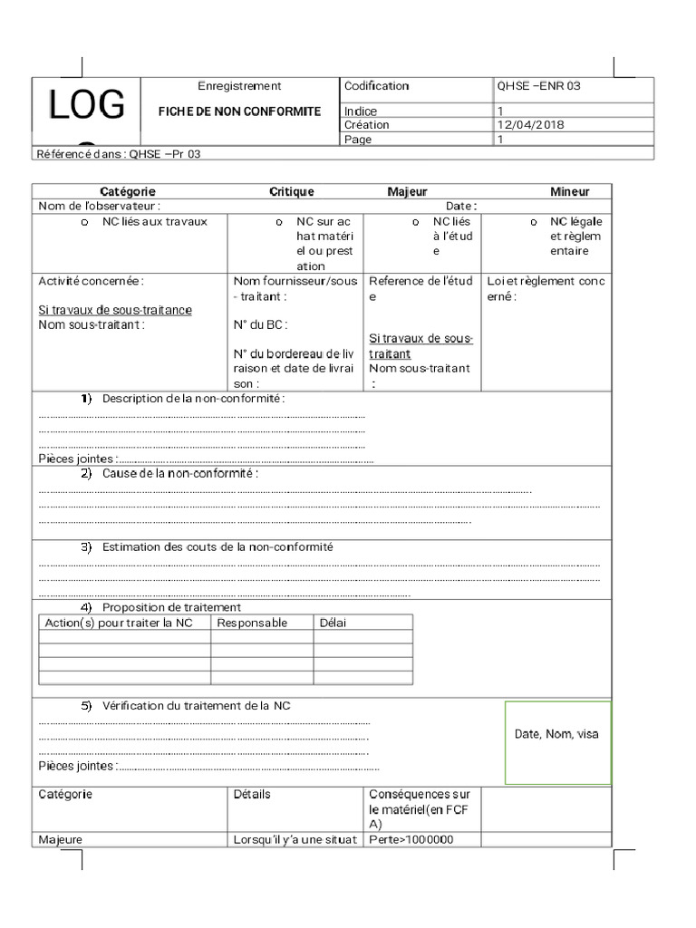Fiche De Non Conformité Pdf – Formulaire De Non Conformité – CROKTZ