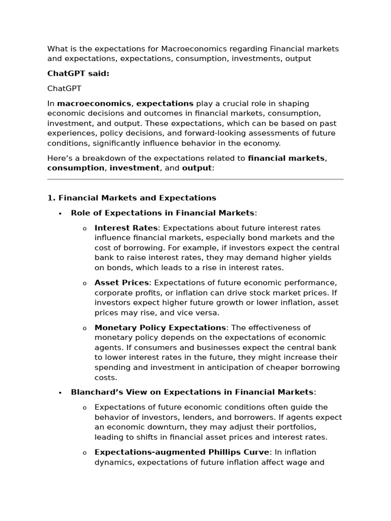 What Is The Expectations For Macroeconomics Regarding Financial Markets ...