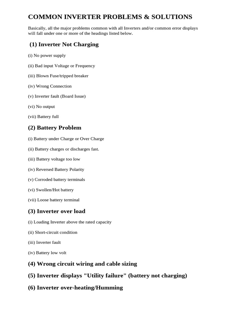 Inverter Issues: Common Problems & Fixes | PDF | Power Inverter | Power ...