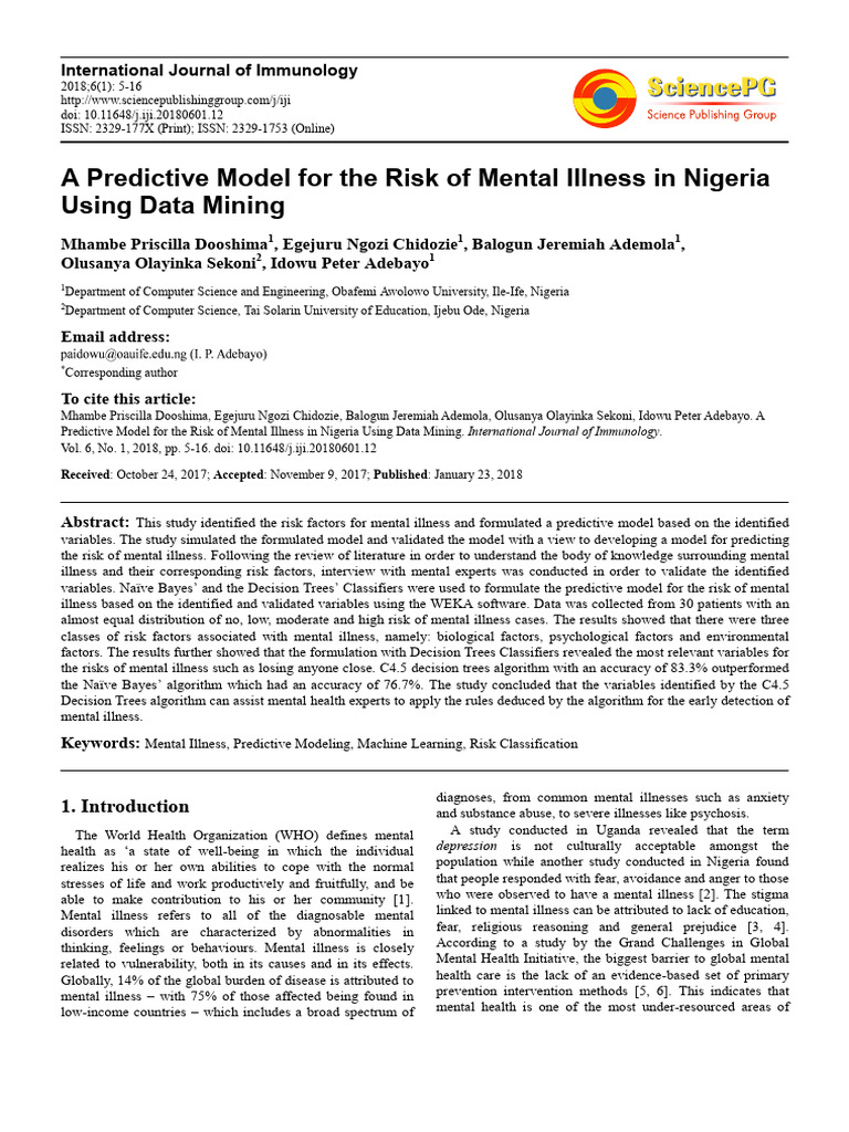 Predictive Model for Mental Illness Risk | PDF | Machine Learning ...