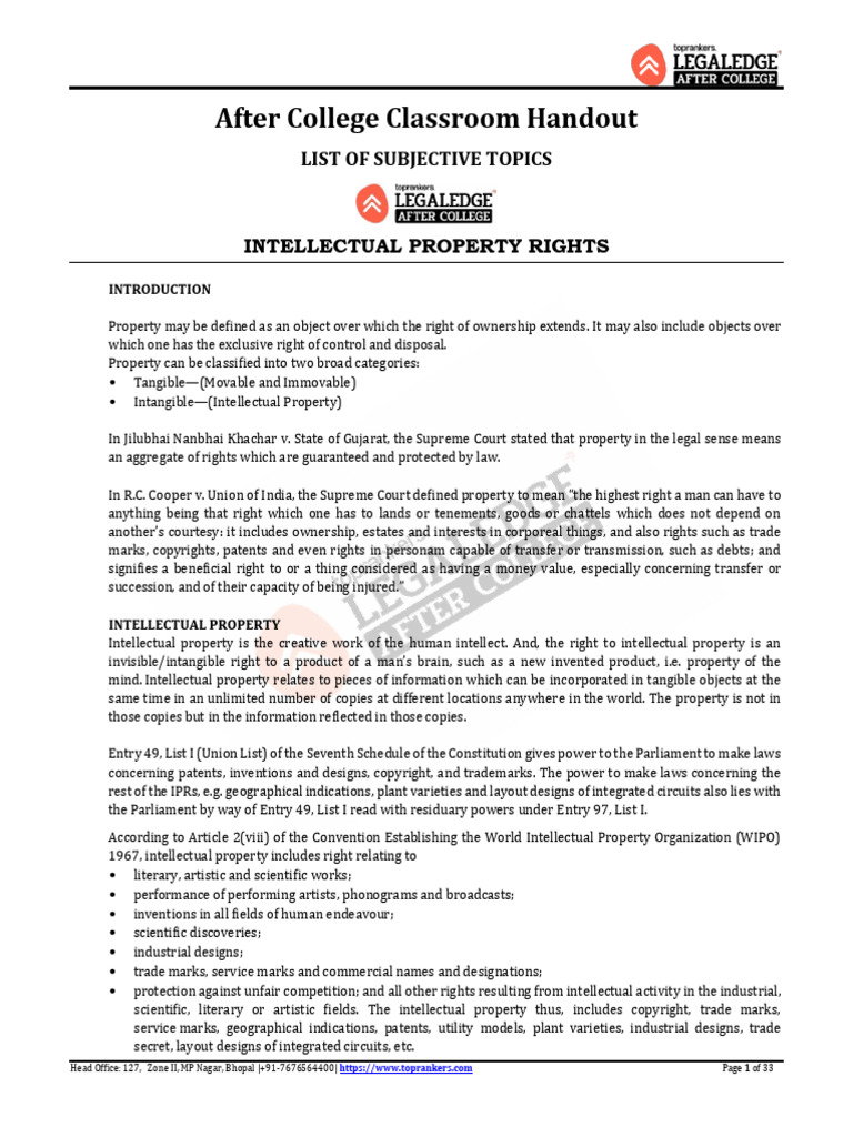 Intellectual Property Rights Notes 0284d6c4ef291 | PDF | Patent ...