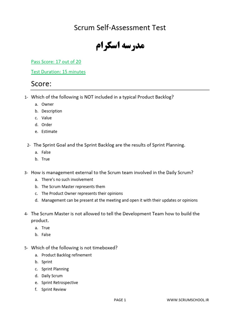 Scrum Self-Assessment Test Guide | PDF | Scrum (Software Development ...