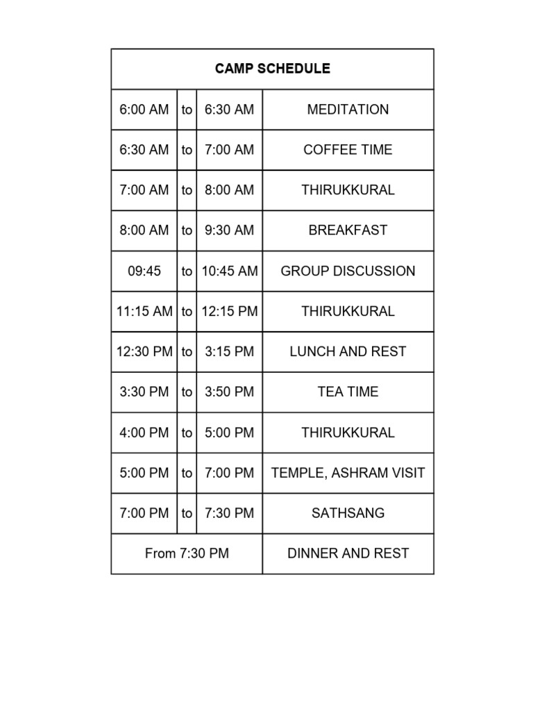 Daily Camp Schedule Overview | PDF