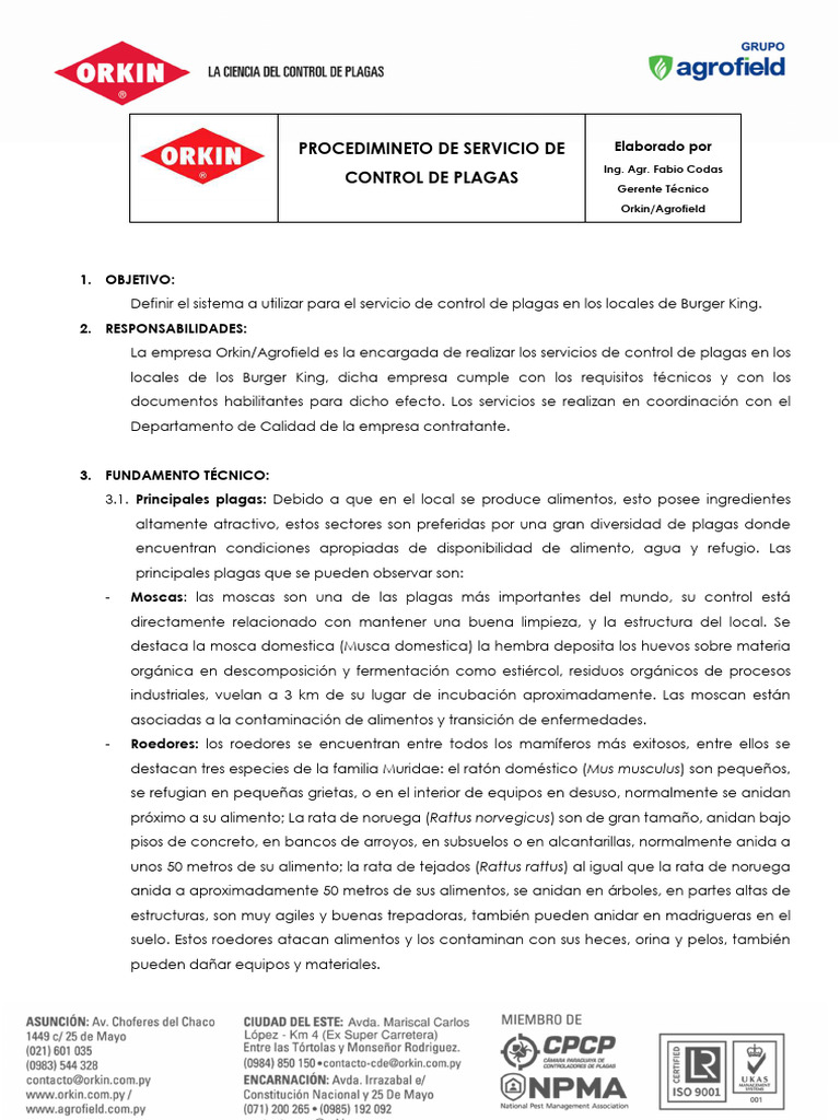 Procedimiento Del Servicio de Control de Plagas BK | PDF | Insectos ...