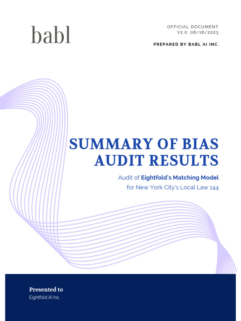 Eightfold AI Bias Audit Summary NYC 144 | PDF | Audit | Auditor's Report