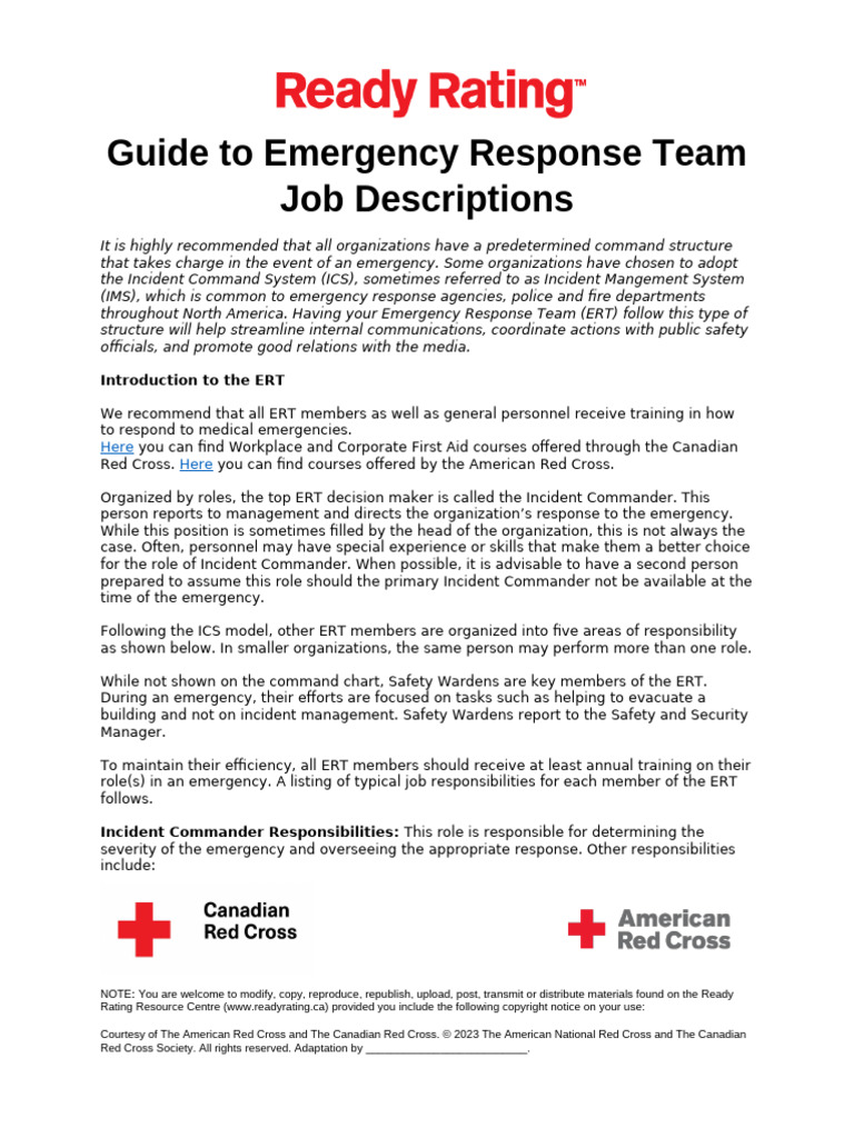 Guide To ERT Job Descriptions | PDF | Emergency | Incident Command System