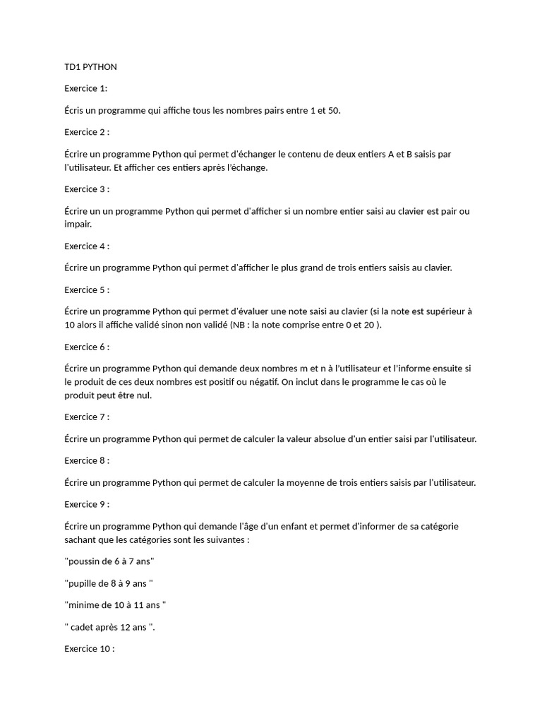 Exercices Python pour débutants | PDF