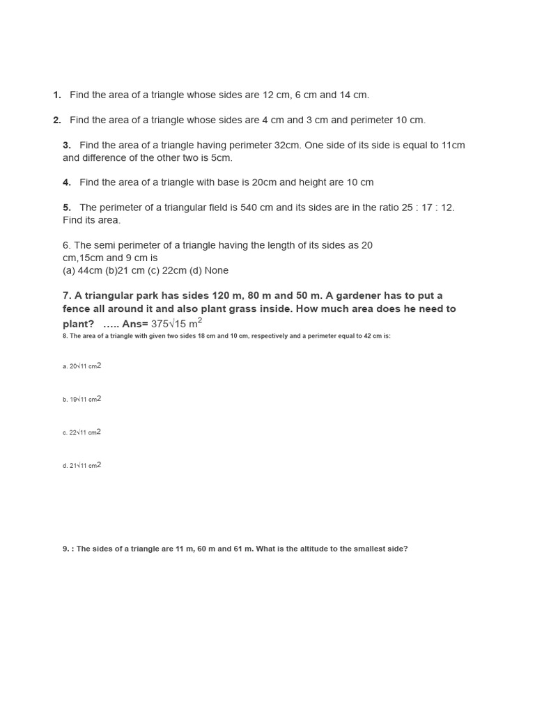 Triangle Area Calculation Problems | PDF