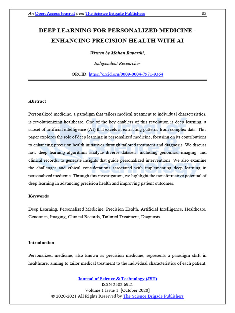 Deep Learning For Personalized Medicine | PDF | Personalized Medicine ...