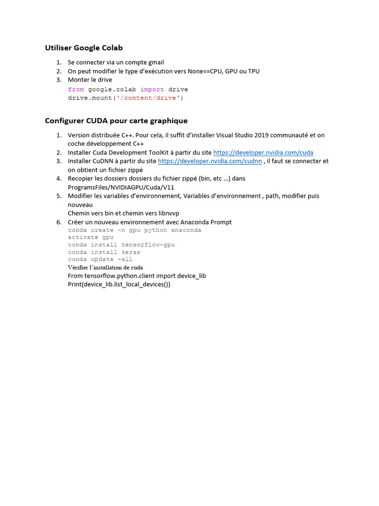 Guide d'utilisation de Google Colab et CUDA | PDF