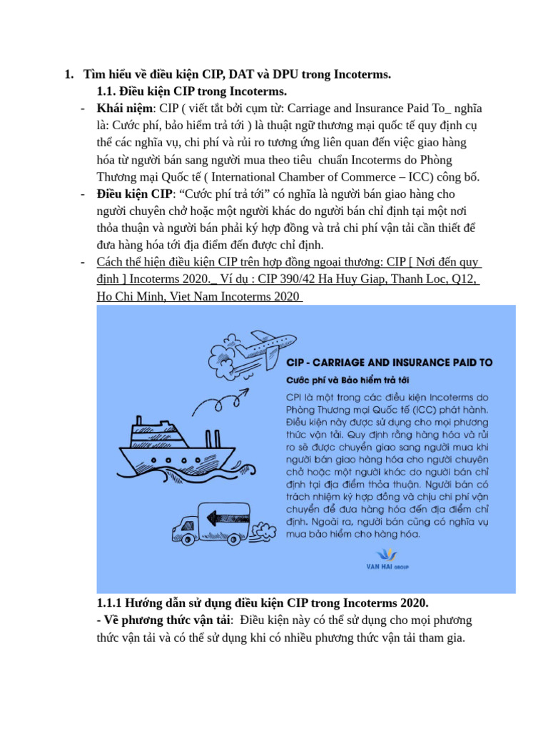 1. Tìm hiểu về điều kiện CIP, DAT và DPU trong Incoterms. 1.1. Điều ...