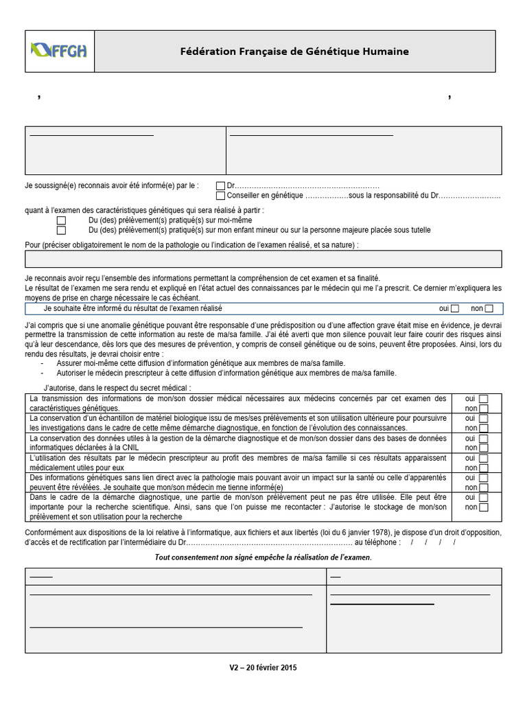 Consentement pour examen génétique | PDF | Consentement éclairé | Génétique