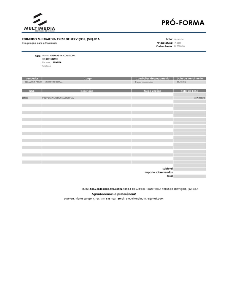 Fatura Proforma 0079 - Jeremias FM | PDF